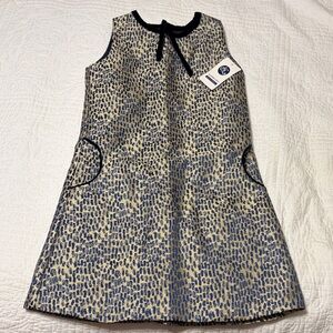 Chic Blue and Cream Patterned Formal Dress